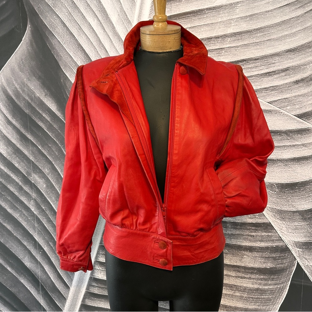 Vintage 80s 1980s Red 38 M Bomber Jacket Biker